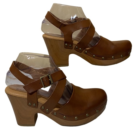 Korks Abloom Strappy Studded Clog Platform Slingback Sandals Brown Faux Leather - Picture 5 of 15